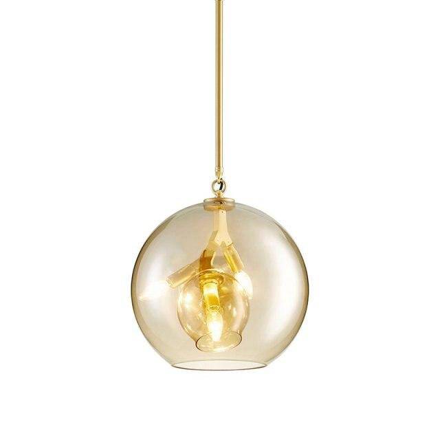 Suspension design LED en verre cristal et anneaux dorés - vue 3 sur 5