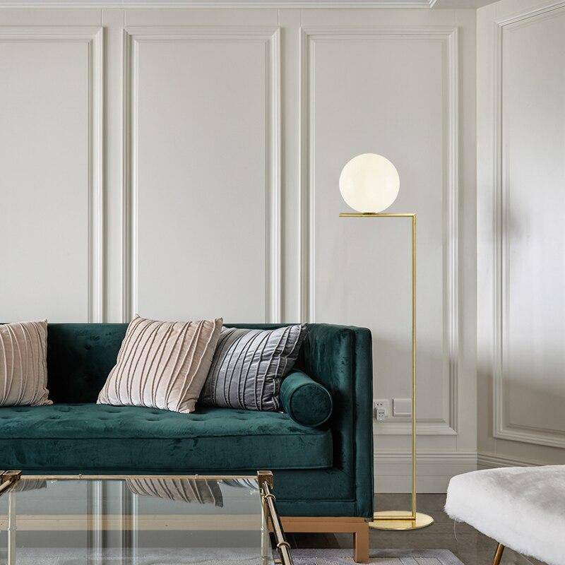 Lustre design avec boule en verre et tige de support Moderne - vue 3 sur 6