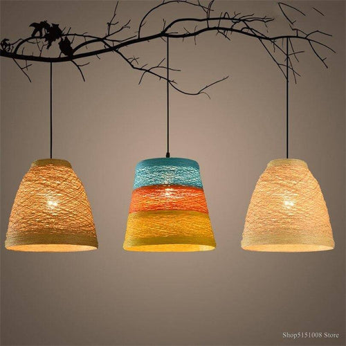 Suspension en rotin LED colorée style Farm - vue 3 sur 11