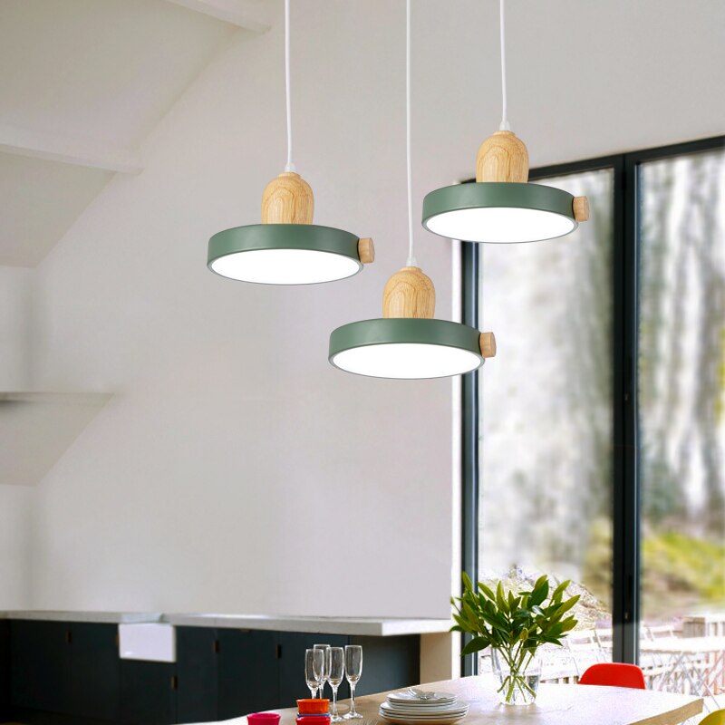 Lustre scandinave circulaire en bois et métal coloré Carmina - vue 4 sur 7