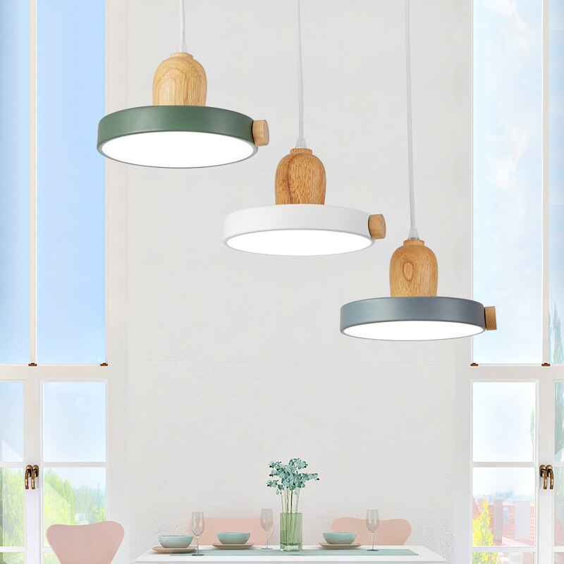 Lustre scandinave circulaire en bois et métal coloré Carmina - vue 3 sur 7