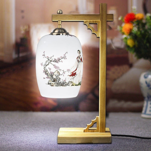 Lampe de bureau ou chevet potence style chinois en bois - vue 4 sur 12