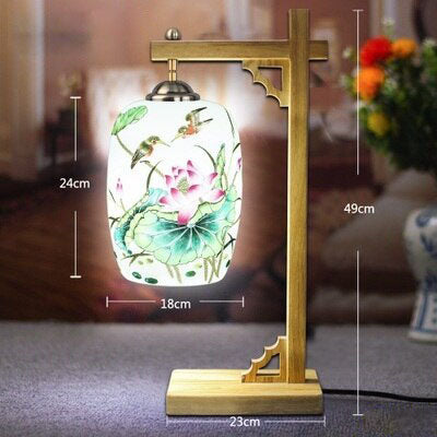 Lampe de bureau ou chevet potence style chinois en bois - vue 4 sur 12