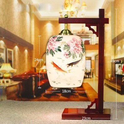 Lampe de bureau ou chevet potence style chinois en bois - vue 9 sur 12