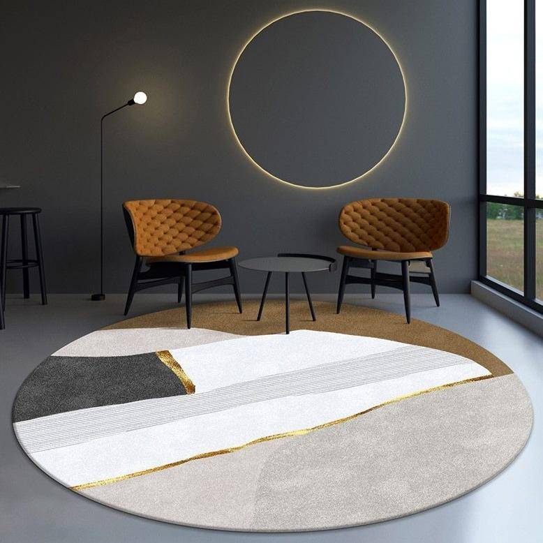 Tapis moderne rond blanc style abstrait doré - vue 3 sur 5