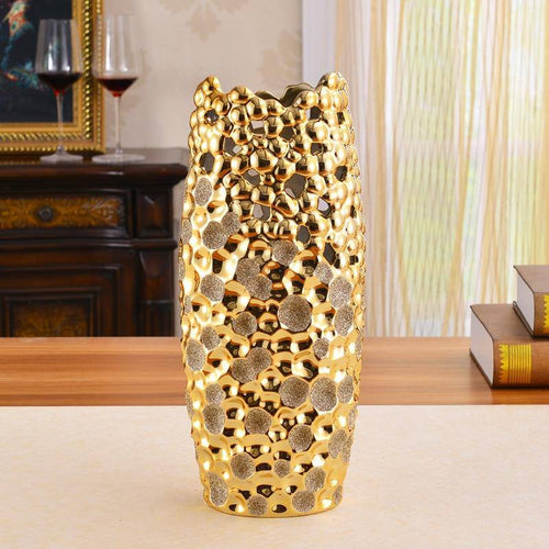 Vase design long en céramique dorée Festival - vue 3 sur 4