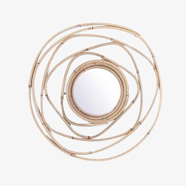 Miroir murale rond décoratif en rotin 40cm