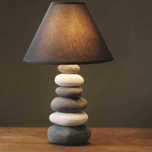 Lampe à poser design LED en galets avec abat-jour gris Nordic - vue 4 sur 5