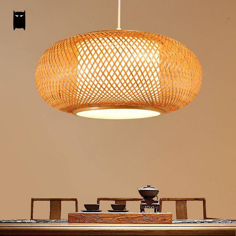 Suspension en bambou rond ovale style japonais Woven - vue 2 sur 6