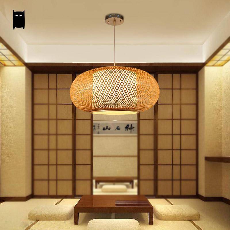 Suspension en bambou rond ovale style japonais Woven - vue 5 sur 6