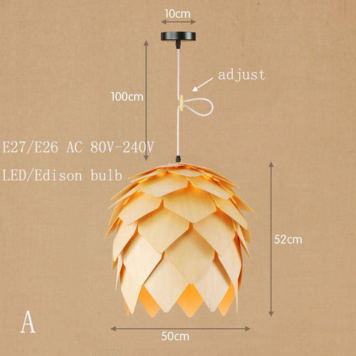 Suspension design à LED en forme de fleur à pétales de bois - vue 7 sur 6