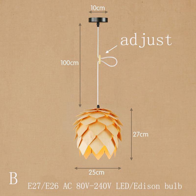 Suspension design à LED en forme de fleur à pétales de bois - vue 5 sur 6