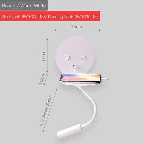Applique à spot LED ajustable avec tablette et prise USB