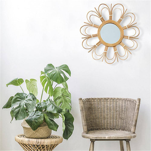 Miroir mural en rotin style soleil 40cm - vue 3 sur 4
