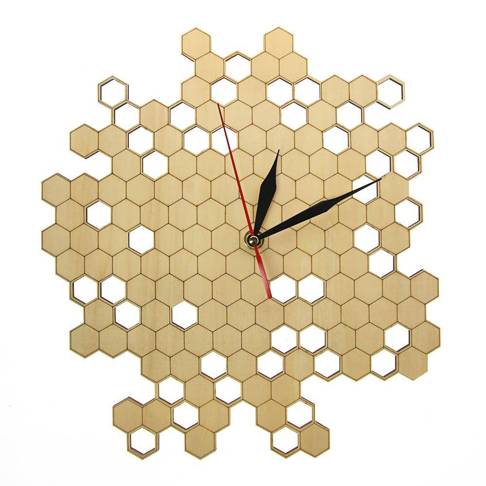 Horloge murale en bois avec alvéoles hexagonales 30cm Nature - vue 6 sur 6
