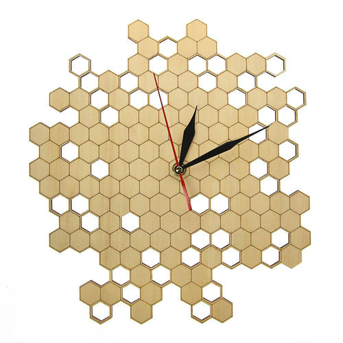 Horloge murale en bois avec alvéoles hexagonales 30cm Nature - vue 6 sur 6