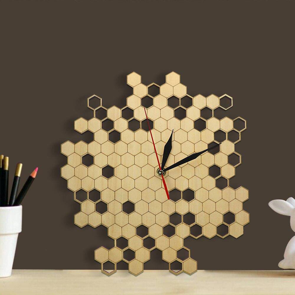 Horloge murale en bois avec alvéoles hexagonales 30cm Nature - vue 4 sur 6