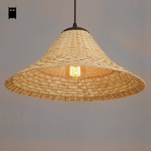 Suspension rustique LED avec abat-jour en rotin - vue 4 sur 5