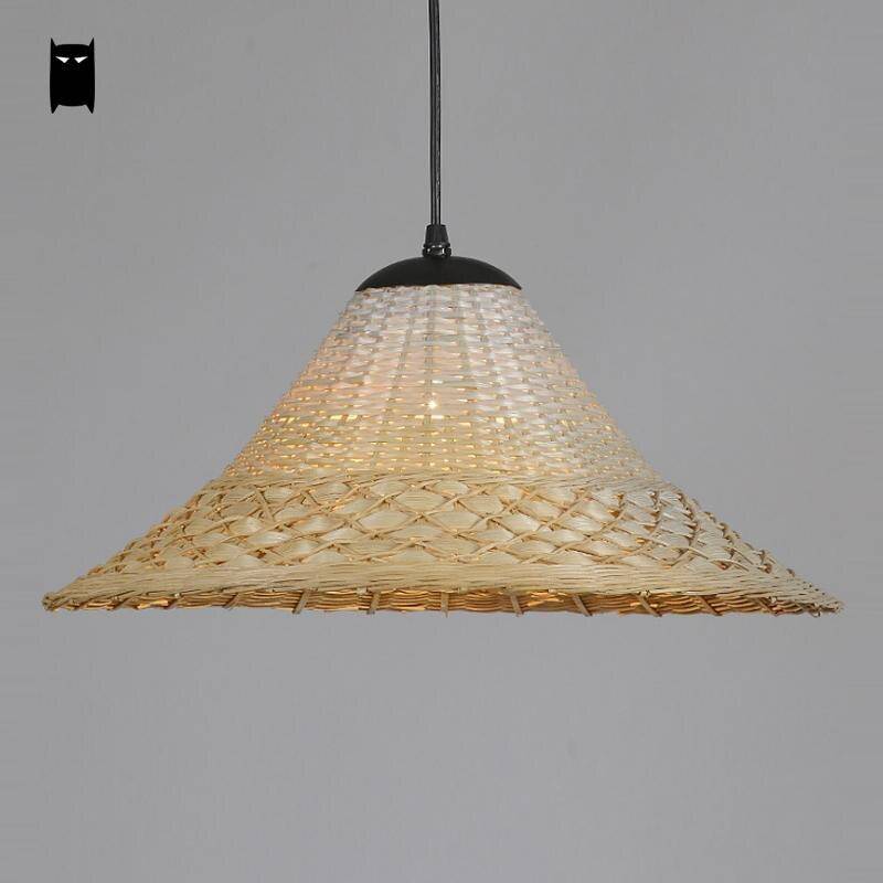 Suspension rustique LED avec abat-jour en rotin - vue 3 sur 5