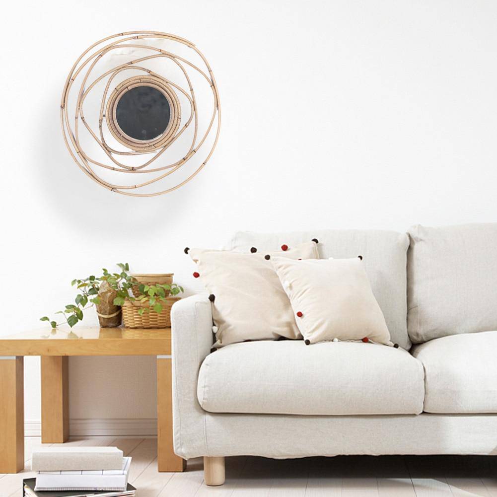 Miroir murale rond décoratif en rotin 40cm - vue 3 sur 4