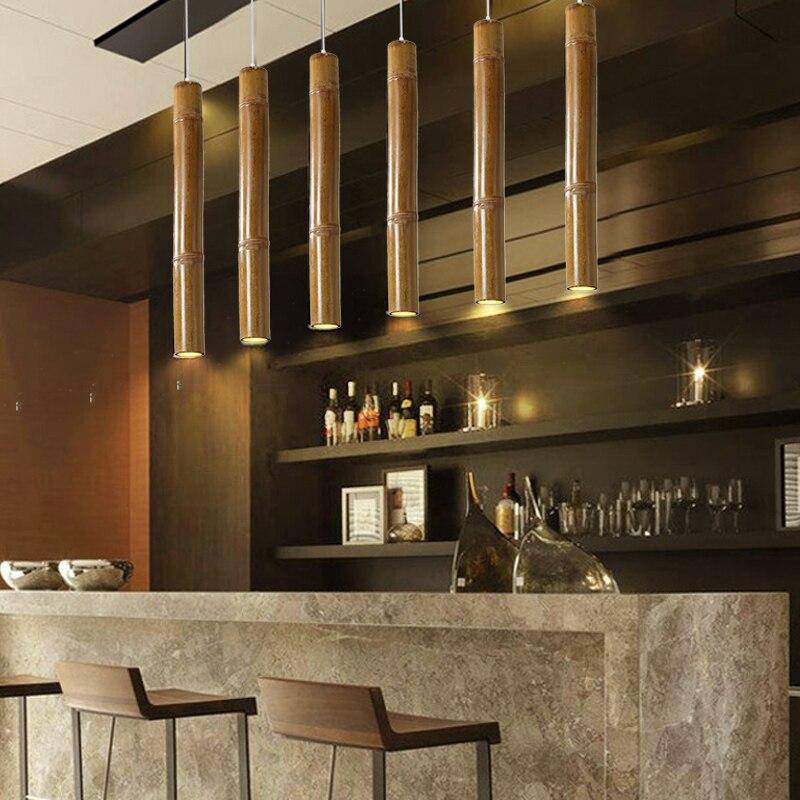 Suspension en bambou LED en forme cylindrique style Hang - vue 2 sur 7