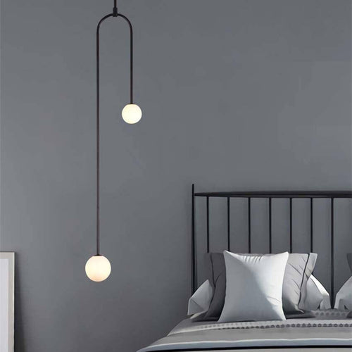 Suspension design LED en métal avec double boule en verre Fly - vue 6 sur 8