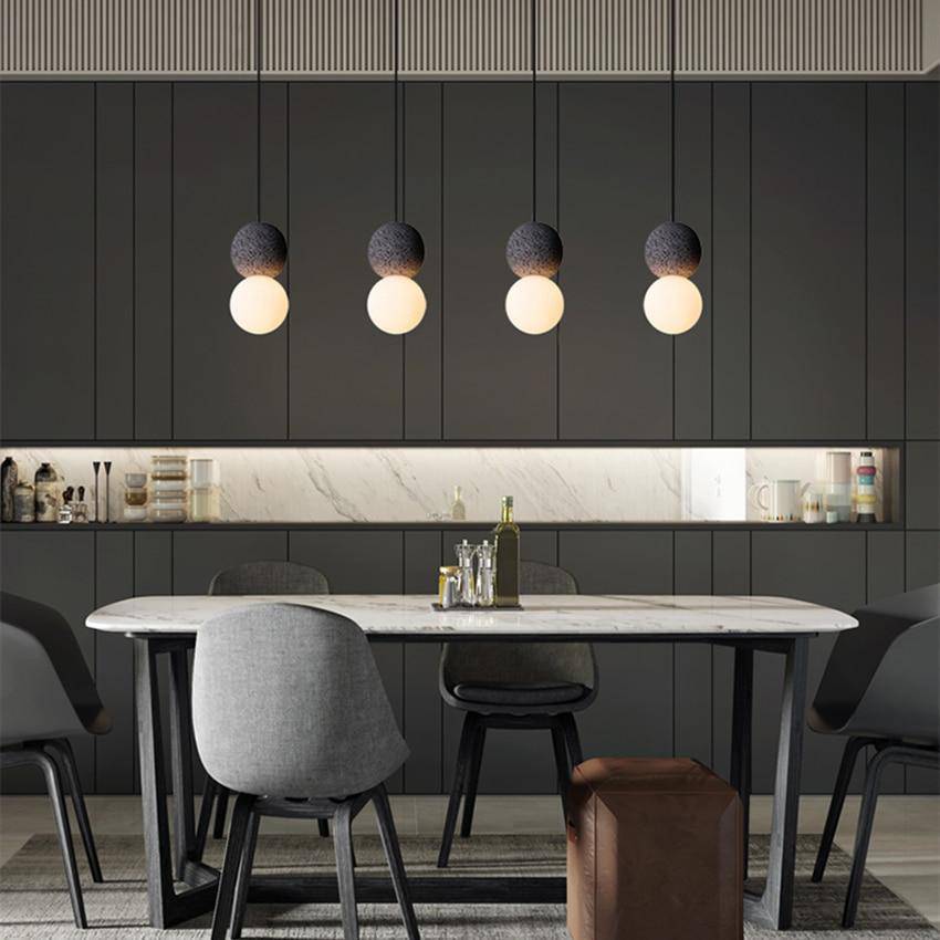Suspension design en boule en ciment façon terrazzo LED - vue 8 sur 9