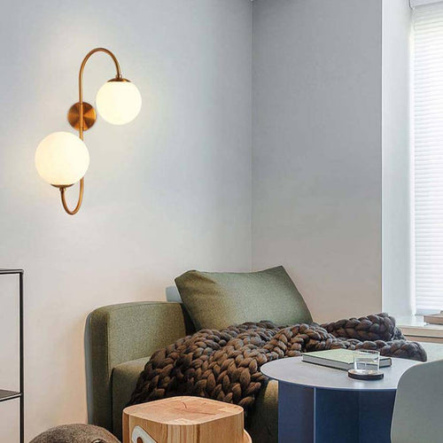 Applique murale moderne LED avec double boule en verre et base dorée - vue 7 sur 7