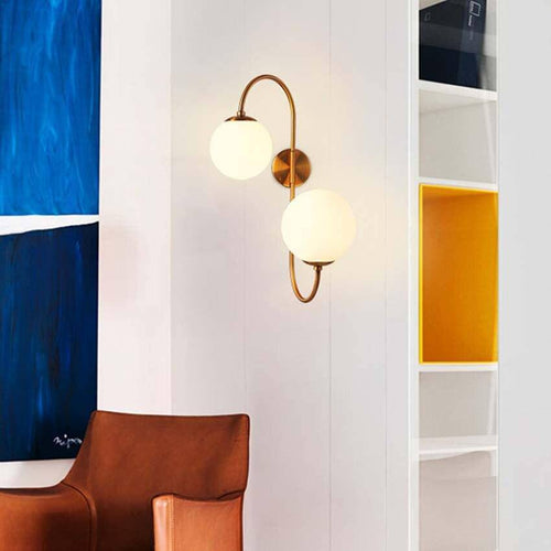 Applique murale moderne LED avec double boule en verre et base dorée - vue 2 sur 7