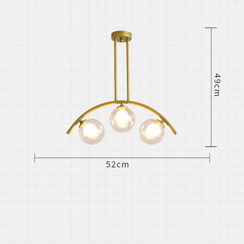 Lustre design LED avec bras arrondi doré et boules en verre Luxury