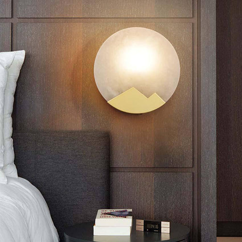 Applique murale design LED avec disque de marbre et métal doré - vue 3 sur 7