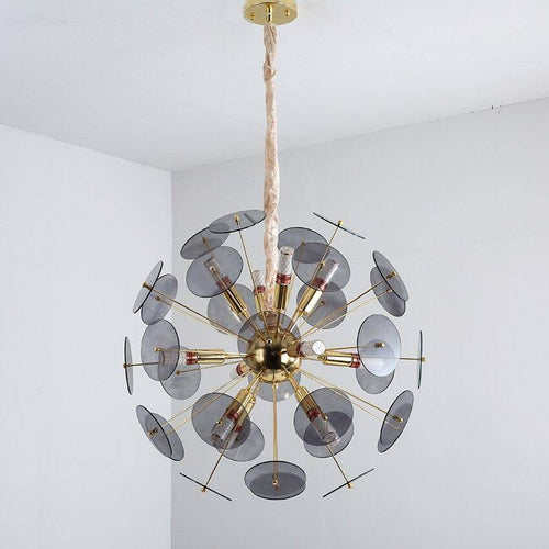 Lustre design doré et plaques rondes plates fumées Luxury - vue 7 sur 8