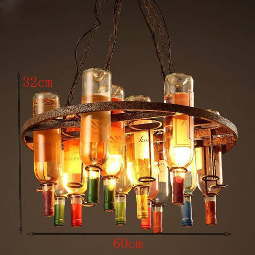 Lustre rustique en métal rétro et bouteilles en verre colorées 60x32cm - vue 5 sur 5