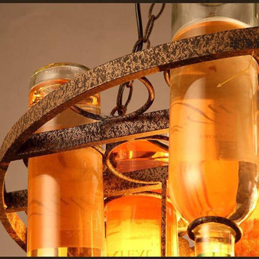 Lustre rustique en métal rétro et bouteilles en verre colorées 60x32cm - vue 3 sur 5