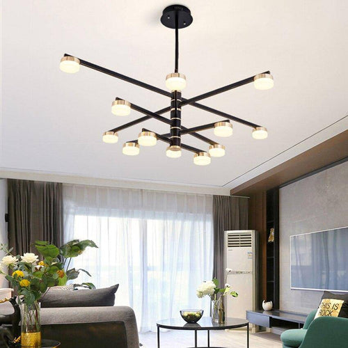 Lustre design avec bras et lampes LED dorées Living - vue 6 sur 10