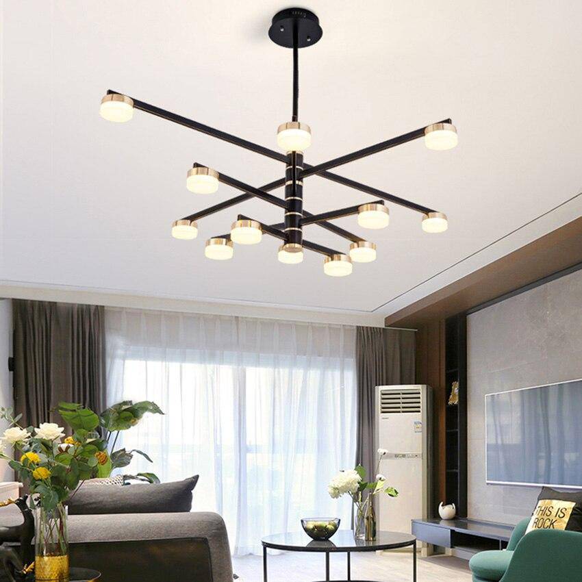 Lustre design avec bras et lampes LED dorées Living - vue 5 sur 10
