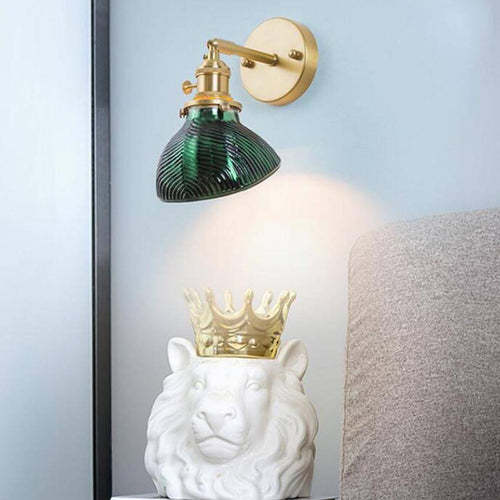 Applique murale design LED dorée avec bras rétro et abat-jour en verre émeraude - vue 7 sur 9