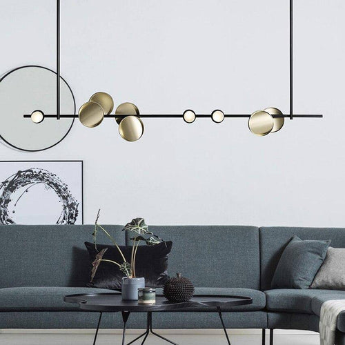 Lustre et suspension design art déco noir et doré avec lampes LED - vue 4 sur 11