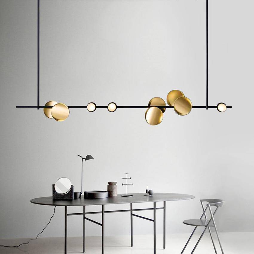 Lustre et suspension design art déco noir et doré avec lampes LED - vue 6 sur 11