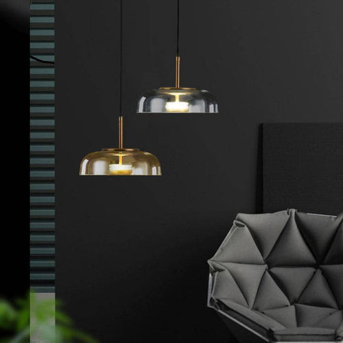 Suspension design en verre fumé et tige dorée Amber - vue 6 sur 12