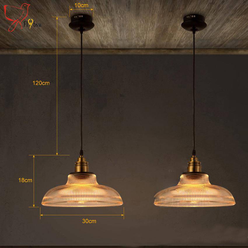 Suspension en verre et support doré style vintage Loft - vue 3 sur 3