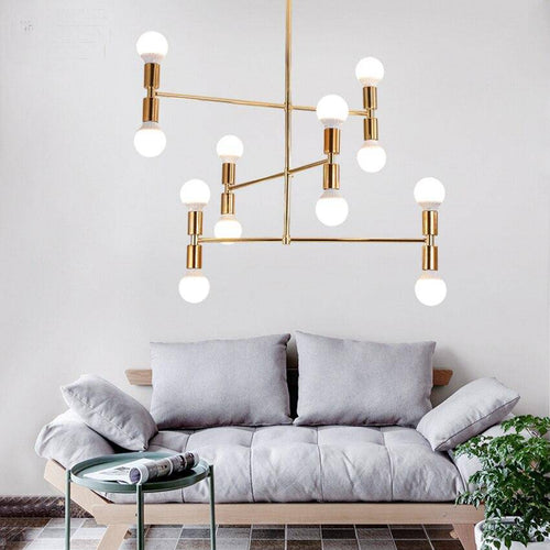 Lustre design en métal doré et lampes en boule - vue 4 sur 5