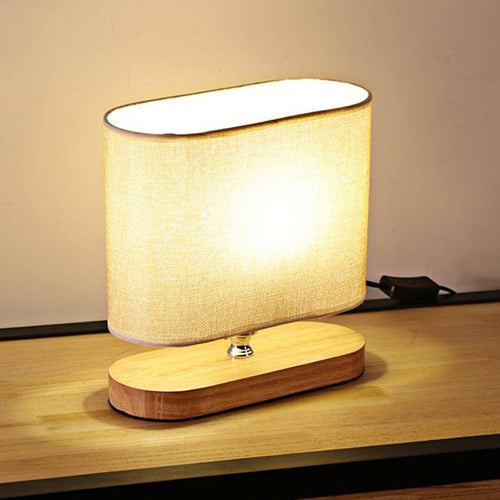 Lampe de chevet en bois et abat-jour en tissu ovale - vue 3 sur 5