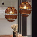 Suspension rustique LED en forme d'oeuf en rotin Rata