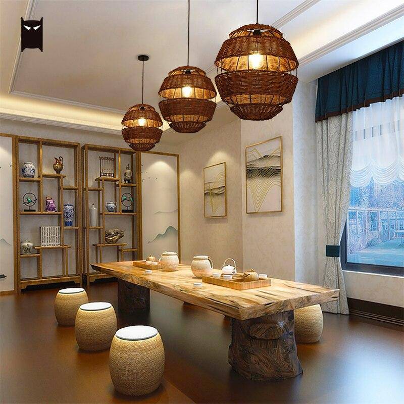 Suspension rustique LED en forme d'oeuf en rotin Rata - vue 4 sur 4