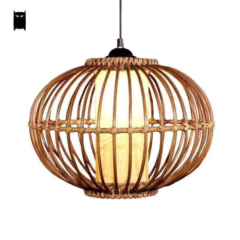 Suspension boule ovale en osier style japonais - vue 5 sur 7