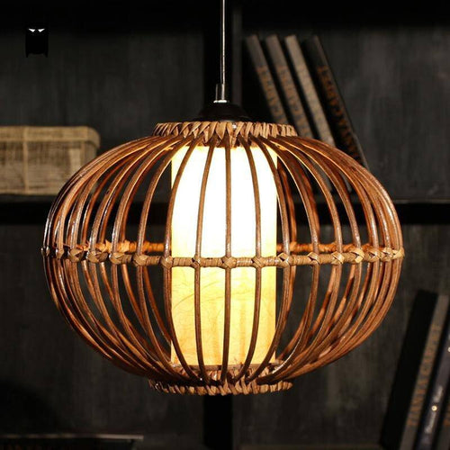 Suspension boule ovale en osier style japonais - vue 3 sur 7