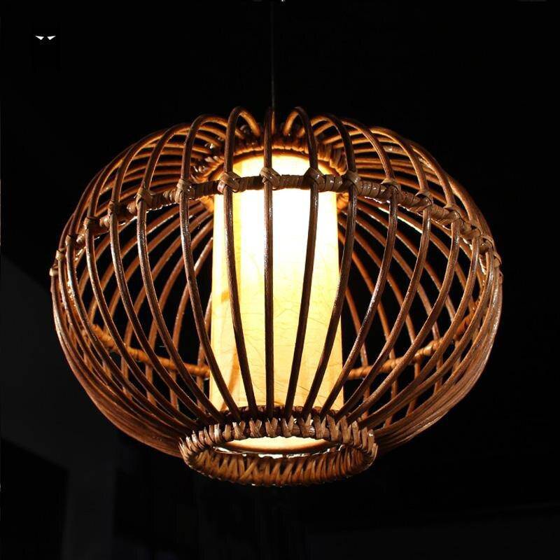 Suspension boule ovale en osier style japonais - vue 6 sur 7