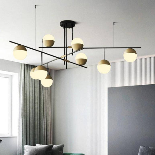 Lustre design avec branches et boules en verre et métal doré - vue 4 sur 7