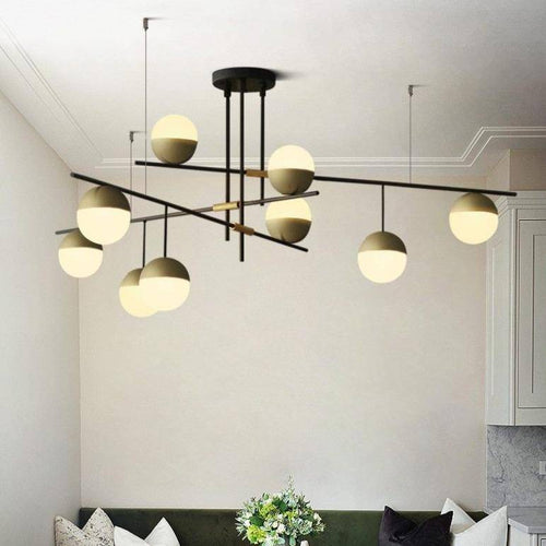 Lustre design avec branches et boules en verre et métal doré - vue 5 sur 7